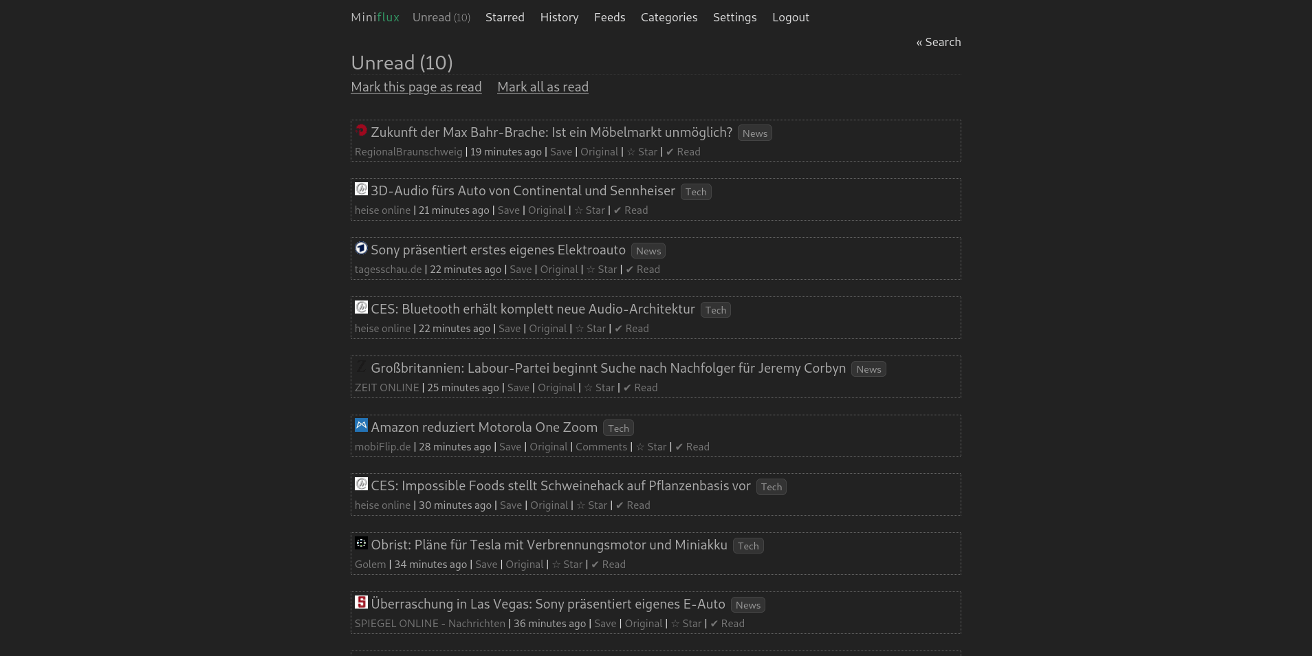 Screenshot of Miniflux