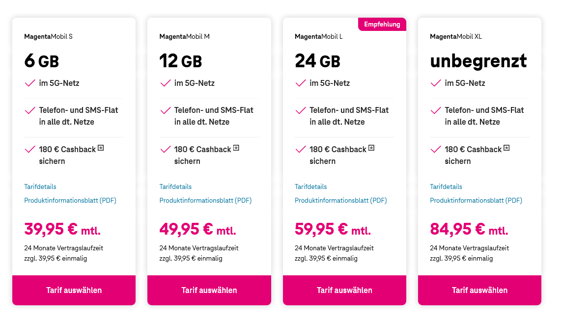 Übersicht über Telekom-Mobilfunk-Tarife