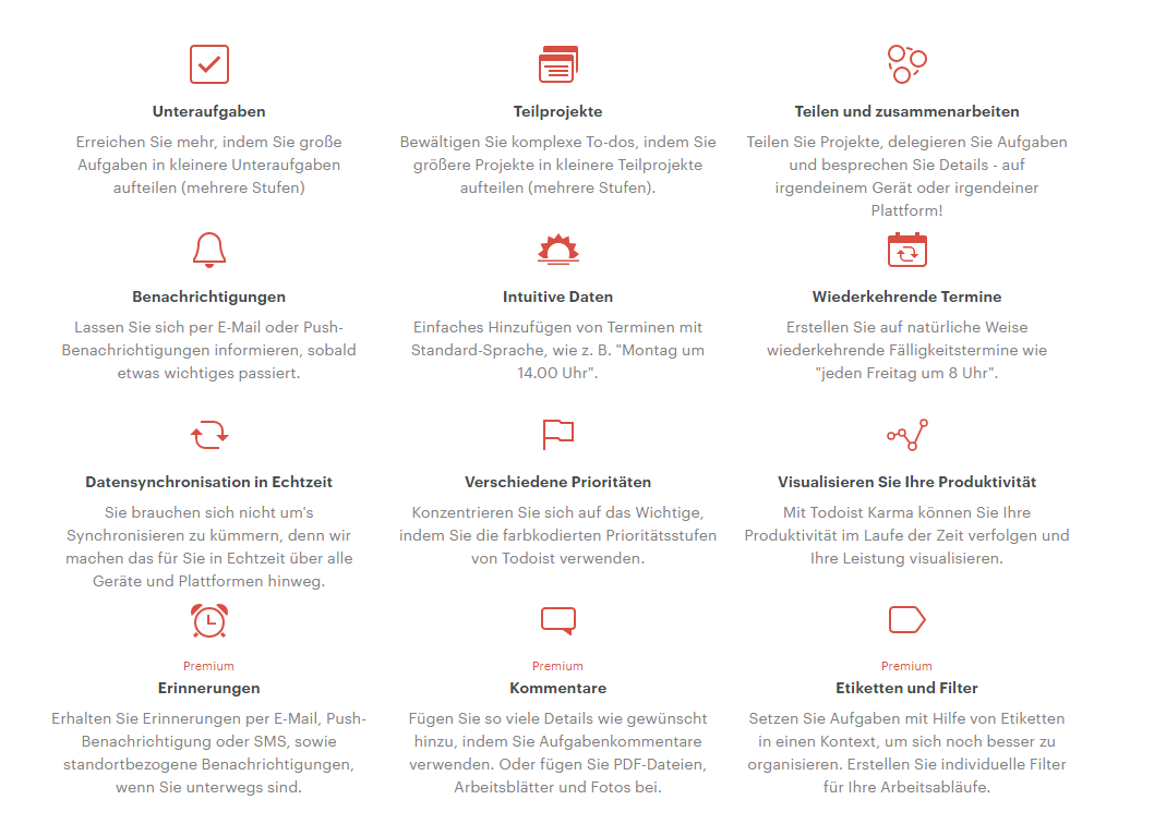 Funktionen von Todoist