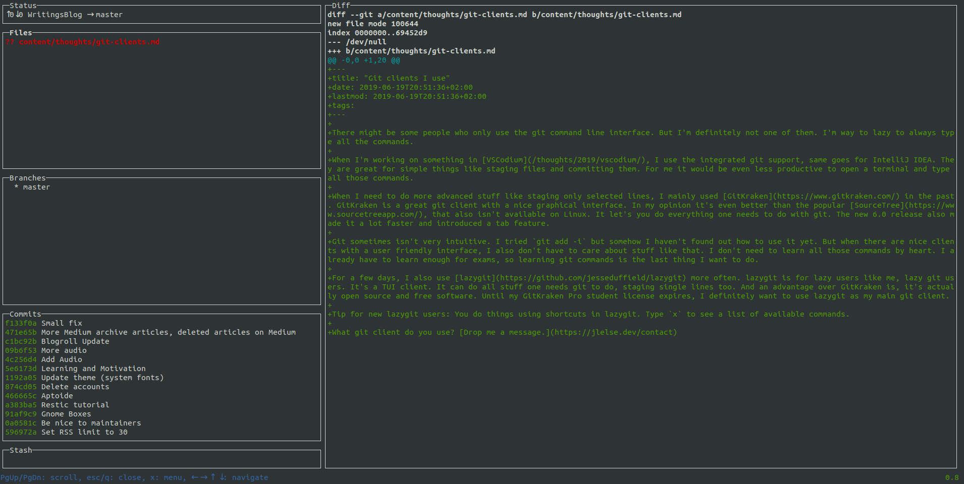 Screenshot of lazygit