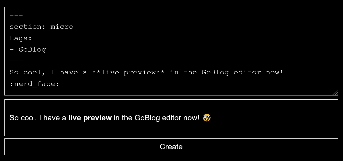 Screenshot of the live preview